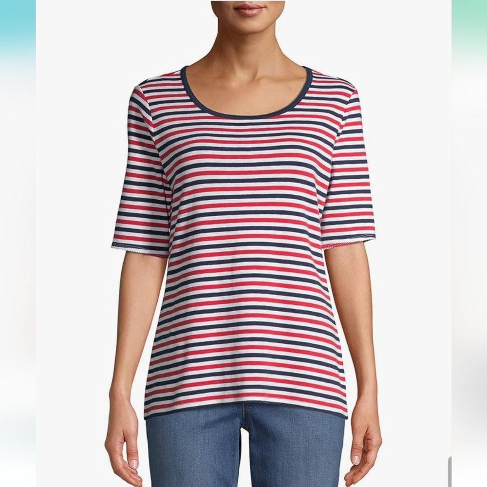 🔖3 For $10 🛍 Time and Tru - short sleeve red/white/blue Americana striped XL